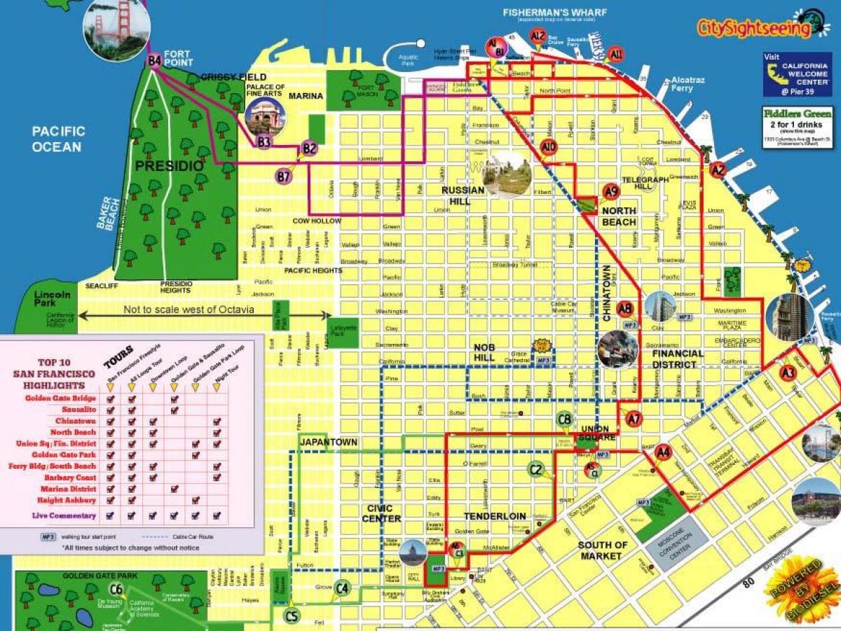 Peta wisata kota San Francisco rute