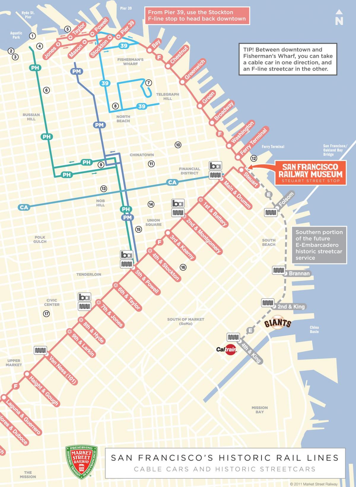Peta cable car dengan rute San Francisco ca