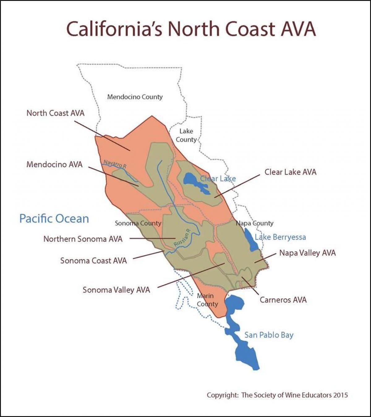 Peta dari pantai california utara dari San Francisco