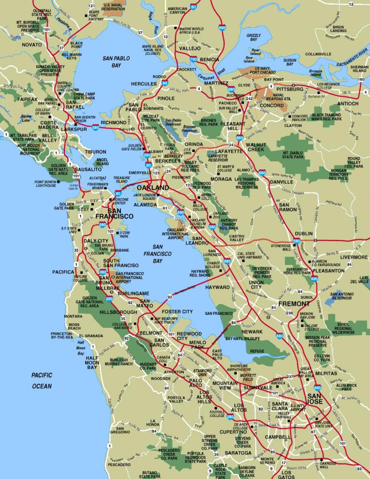 peta dari kota-kota di sekitar San Francisco