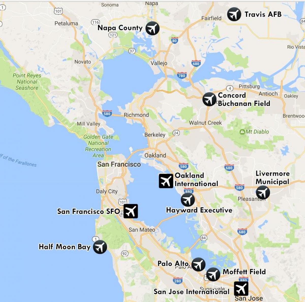 bandara di dekat San Francisco peta
