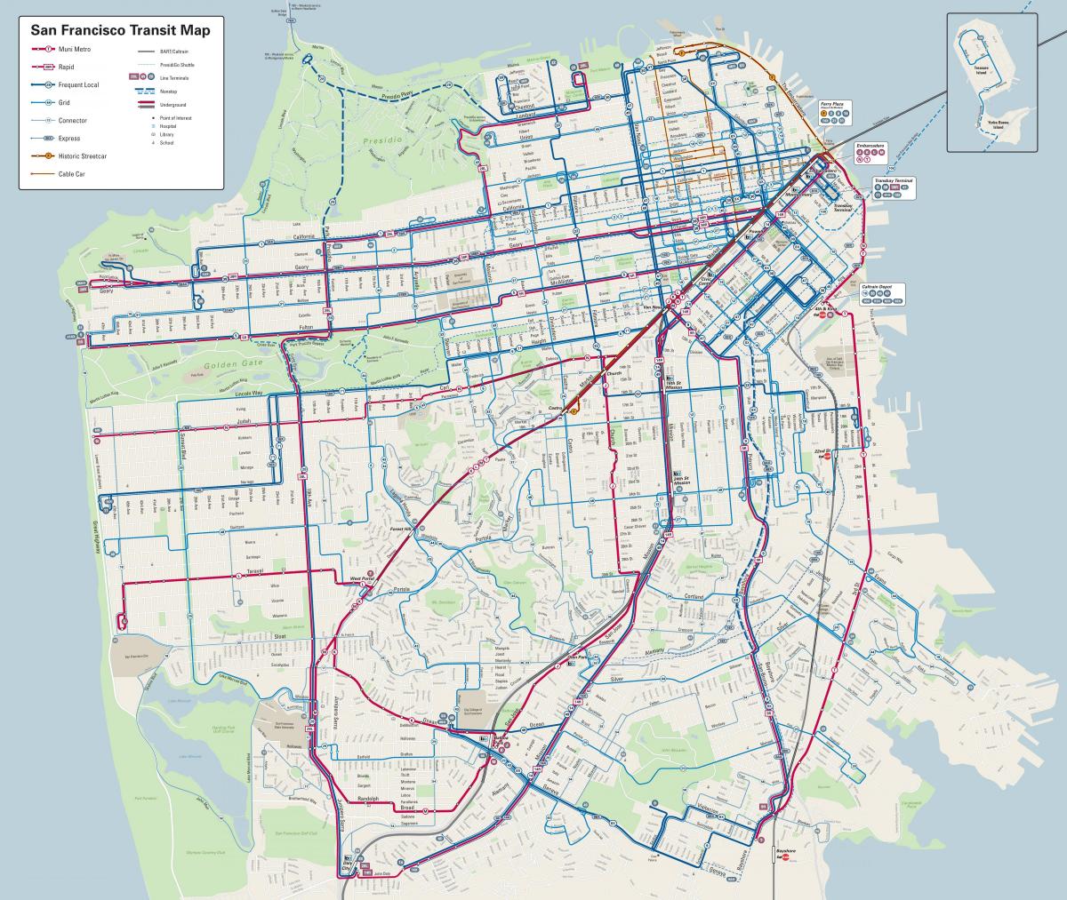 San Francisco jalur bus peta