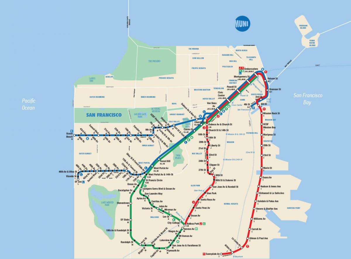 Peta dari San Francisco muni aplikasi