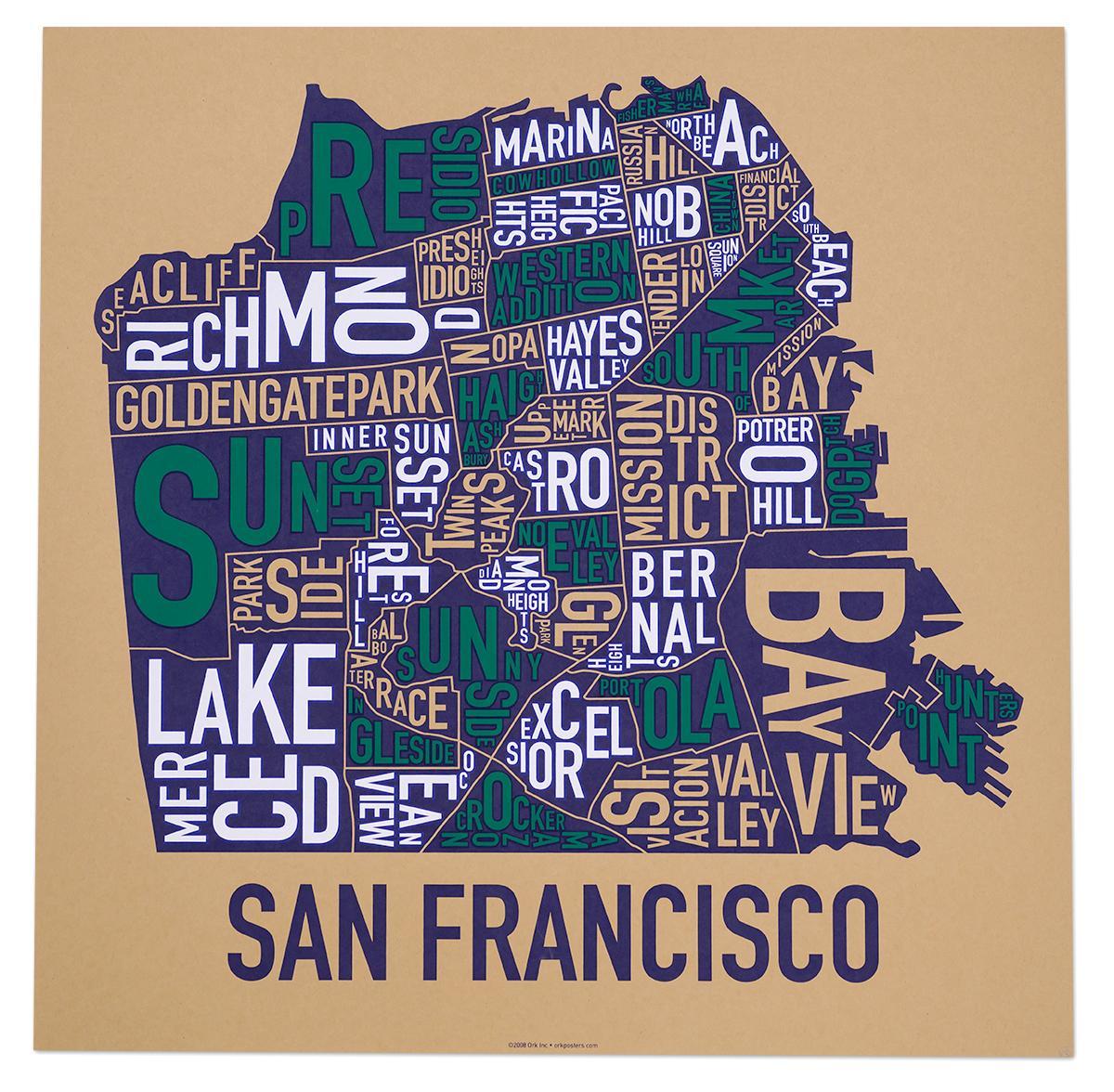 San Francisco lingkungan peta poster