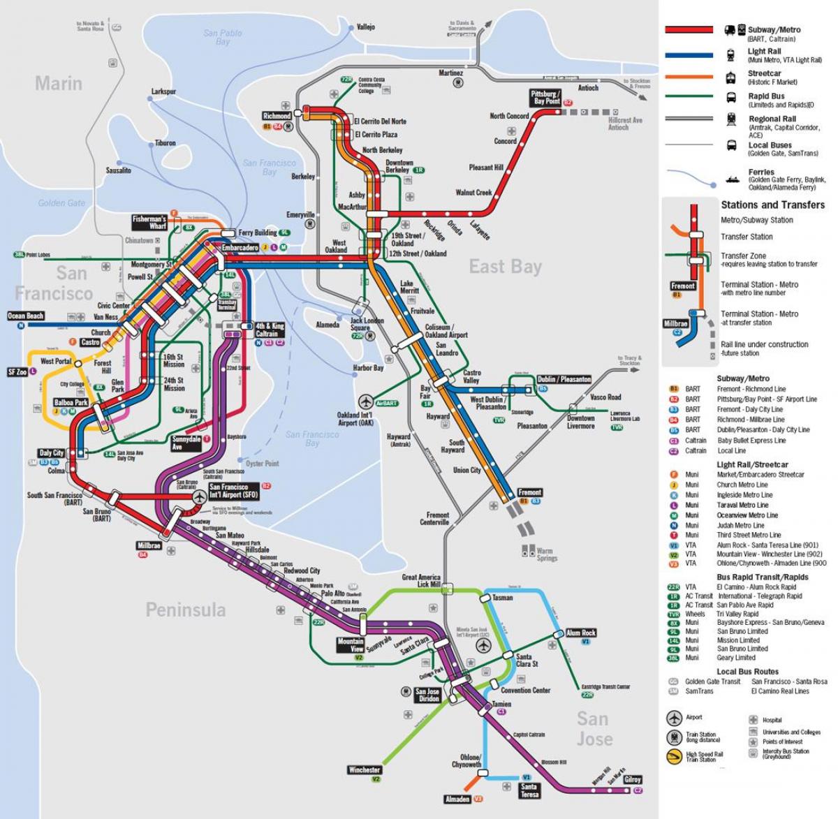 peta transportasi umum San Francisco