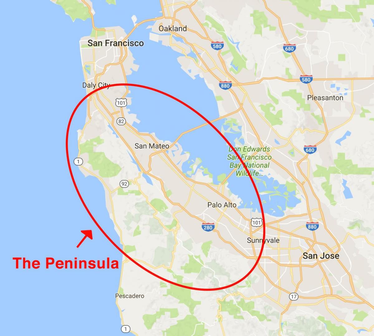 Peta dari San Francisco peninsula 