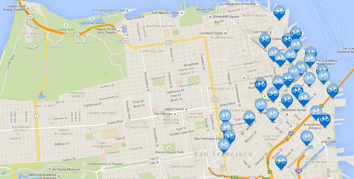 Peta dari San Francisco berbagi sepeda