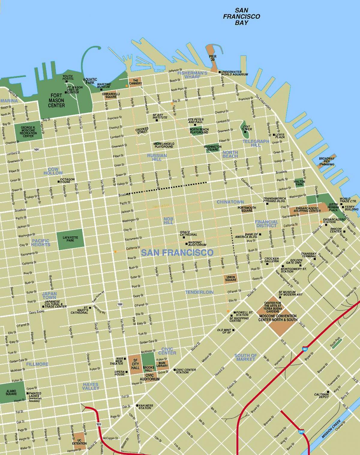 peta dari pusat kota San Francisco, ca